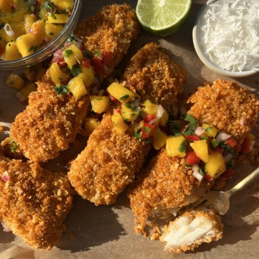 Coconut Crusted Fish Fillets with Mango Salsa